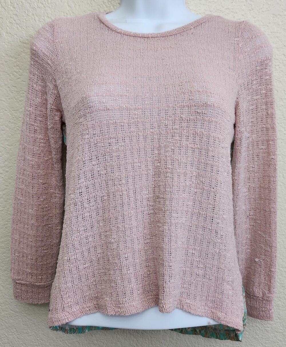 Vintage Havana Pink Popcorn Knit Long Sleeve Top Large Rayon Back Panel Soft